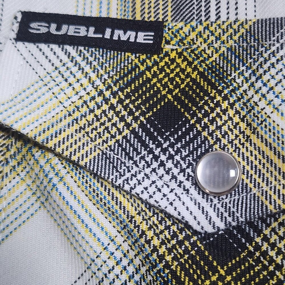 Dixxon Sublime Flannel Shirt Mens Extra Large White Yellow Plaid Snap Button - Picture 3 of 11